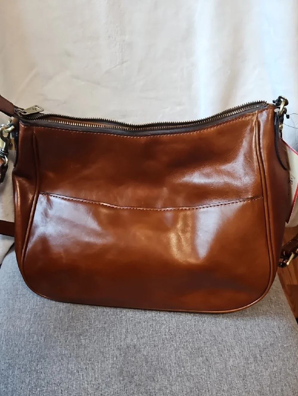 Patricia Nash Saddle Shoulder Bag in Cognac Brown And Detachable Crossbody Strap